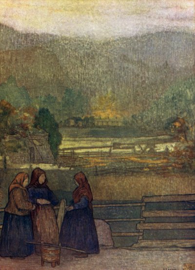 Noruega: Mulheres do campo vendendo bagas na estrada para Storen (cor litho) de Nico Jungman