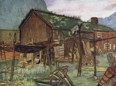 Noruega: Redes de pesca em Sundalsoren (cor litho) de Nico Jungman