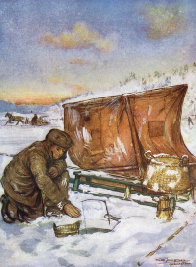 Noruega: Pesca através do gelo no fiorde Christiania (cor litho) de Nico Jungman
