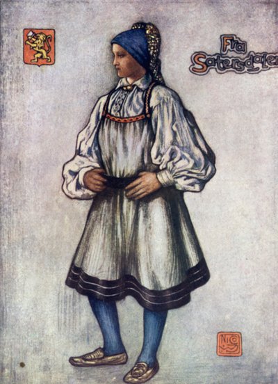 Noruega: Saetersdalen Peasant Girl (cor litho) de Nico Jungman