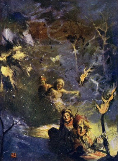 Noruega: Sledging by Torchlight (cor litho) de Nico Jungman