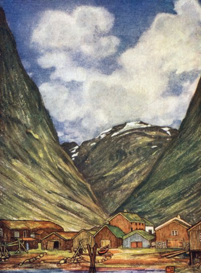 Noruega: Snow-capped Mountain em Sundalsoren (cor litho) de Nico Jungman