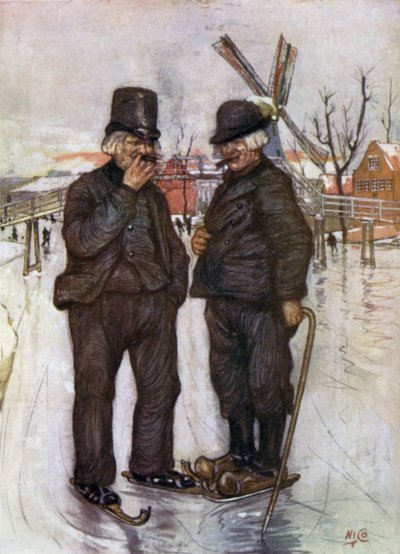 Velhos Holandeses em Patins (cor litho) de Nico Jungman