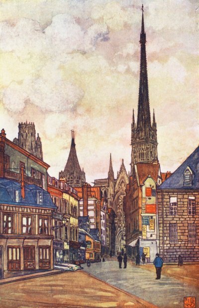 Uma rua em Rouen (litografia a cores) de Nico Jungmann