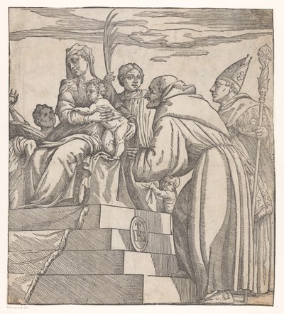 Doge Francesco Donato ajoelha-se perante Maria e Cristo (metade direita) de Nicolò Boldrini (attributed to)
