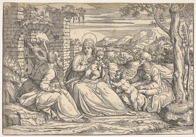 A Sagrada Família com os santos Isabel e João, ca. 1550. de Nicolò Boldrini