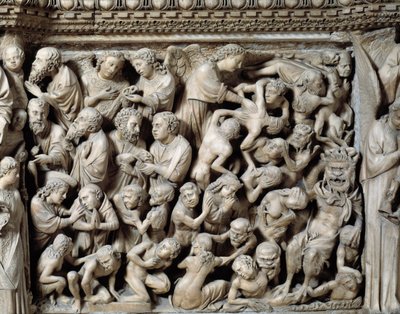 Arte Gótica: Último julgamento, condenados no inferno, detalhe de relevos de Púlpito de Nicola Pisano