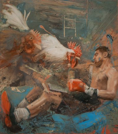 Boxer com galos, 2018 (óleo sobre tela) de Nicola Pucci