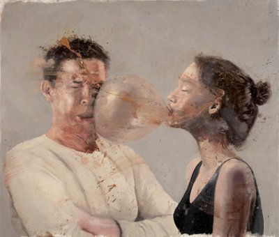 Bubble I (Rapariga com um boxeur), 2020 (óleo sobre tela) de Nicola Pucci