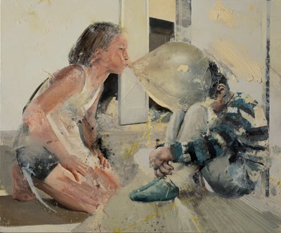 Criança agachada II, 2022 (óleo sobre tela) de Nicola Pucci