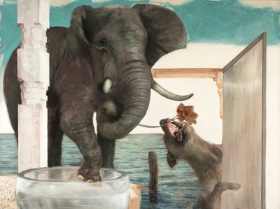 Elefante com cão, 2011 (óleo sobre tela) de Nicola Pucci