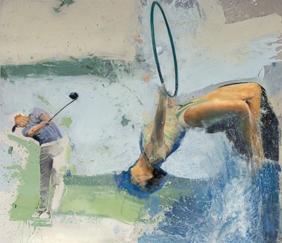 Golfista com mergulhador e aro, 2023 (óleo sobre tela) de Nicola Pucci