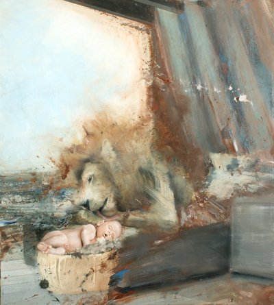 Leão com criança, 2015 (óleo sobre tela) de Nicola Pucci