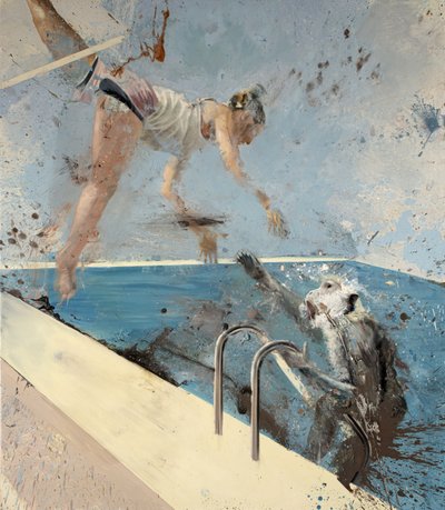 Macaco com trapezista, 2021 (óleo sobre tela) de Nicola Pucci