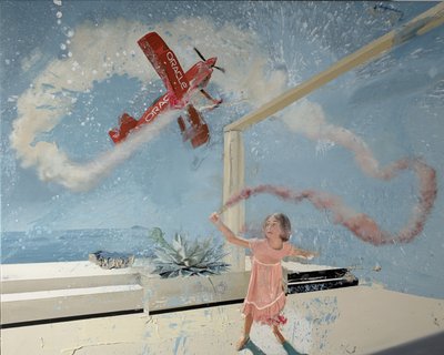 Avião da rapariga fumada, 2022 (óleo sobre tela) de Nicola Pucci