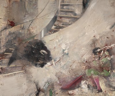 Touro de escada com toureiro, 2021 (óleo sobre tela) de Nicola Pucci