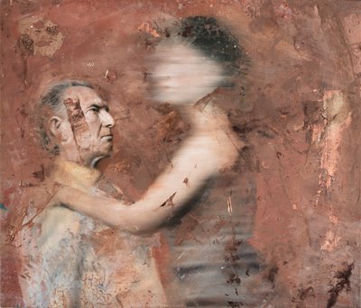 Mulher em movimento com homem, 2019 (óleo sobre tela) de Nicola Pucci