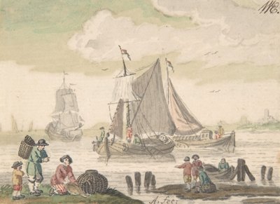 Seascape com seis figuras em primeiro plano, 1733-93. de Nicolaas Aartman