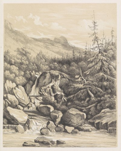 Paisagem de montanha com queda de água de Nicolaas Barnouw