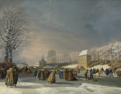 Competição de Patinação Feminina no Stadsgracht em Leeuwarden, 21 de janeiro de 1809 Competição de Patinação no Stadsgracht em Leeuwarden em 21 de janeiro de 1809 de Nicolaas Baur (signed by artist)