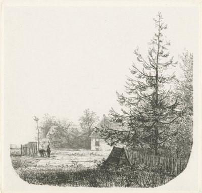 Paisagem arborizada com um ninho de cegonha de Nicolaas Johannes Roosenboom