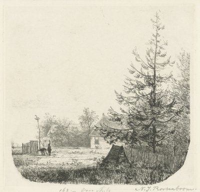 Paisagem arborizada com ninho de cegonha de Nicolaas Johannes Roosenboom