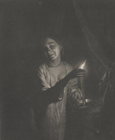 Jovem segurando uma vela em um quarto de dormir, 1690-1715., 1690-1715. de Nicolaas Verkolje