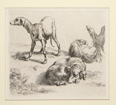 2 gravuras de O Conjunto de Vários Animais, com o homem debaixo das árvores, o chamado Homem de Nicolaes Berchem