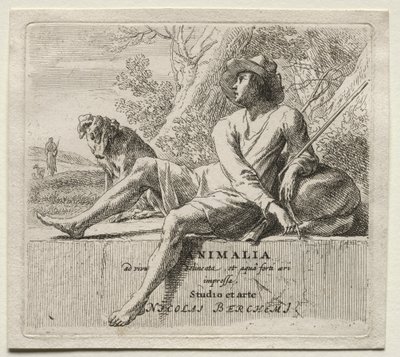 Animalia: Frontispício, Pastor e Cão de Nicolaes Berchem