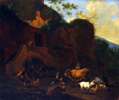 Camponeses e Gado, século XVII de Nicolaes Berchem