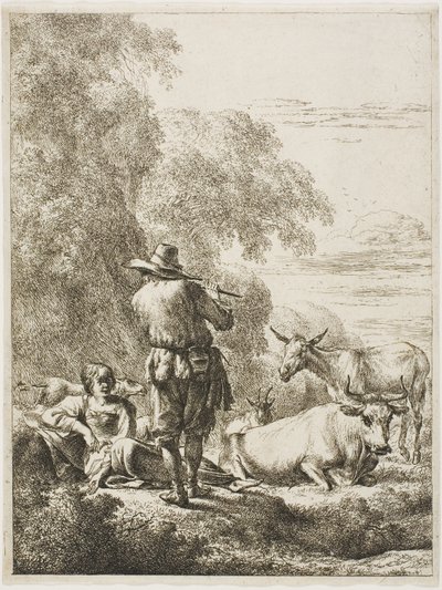 Pastor tocando uma flauta de Nicolaes Berchem