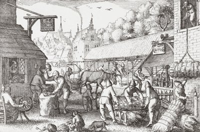 Aldeões holandeses do século XVII fazendo corda de Nicolaes Jansz Visscher