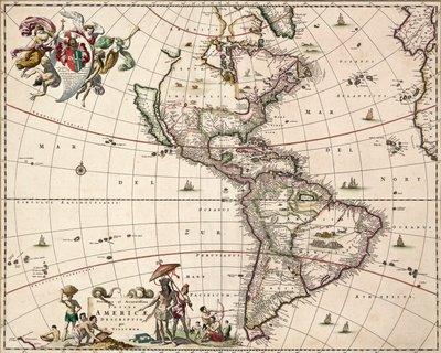 Carta das Américas, c.1671 (gravura colorida) de Nicolaes Jansz (1586 1652) Visscher