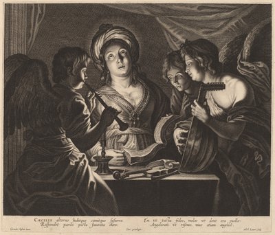 Santa Cecília Acompanhada por Músicos Celestiais de Nicolaes Lauwers after Gerard Seghers