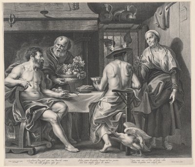 Júpiter e Mercúrio Entretidos por Filemon e Baucis de Nicolaes Lauwers, after Jacob Jordaens