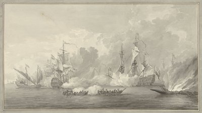 Batalha do mar, possivelmente perto de Kijkduin em 21 de agosto de 1673 de Nicolaes Muys