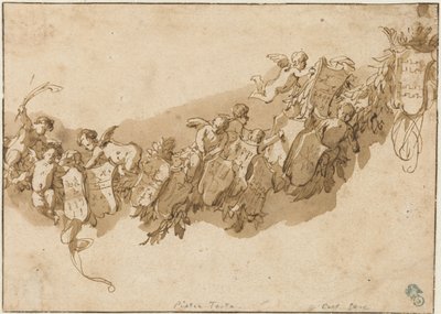 Grinalda heráldica rodeada de anjos de Nicolaes Pietersz Berchem (possibly)