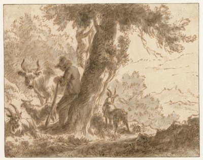 Pastor e o seu gado junto a uma árvore de Nicolaes Pietersz Berchem (possibly)