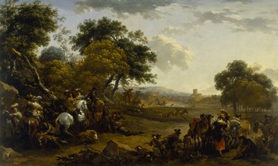 Paisagem com caçadores de Nicolaes Pietersz. Berchem
