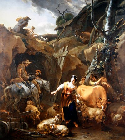 Camponeses numa Paisagem Rochosa fora de uma Mina de Nicolaes Pietersz. Berchem