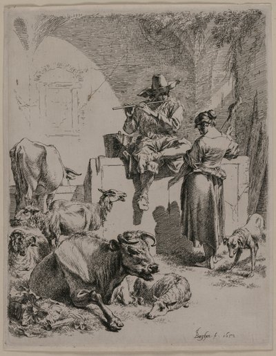 O Pastor Piping, 1652. de Nicolaes Pietersz. Berchem