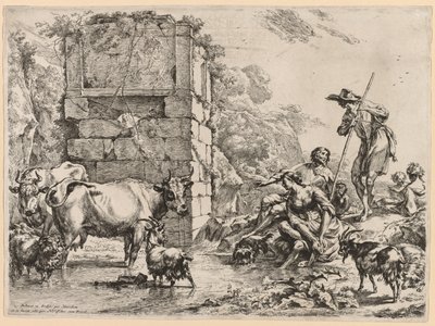 O lugar molhando. de Nicolaes Pietersz. Berchem