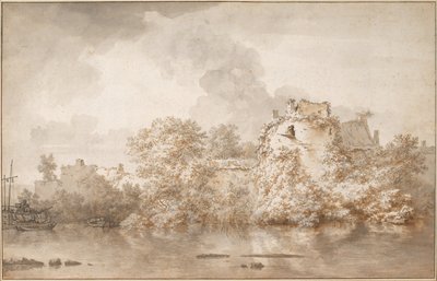 Paisagem do rio perto de Montfoort de Nicolaes Pietersz. Berchem
