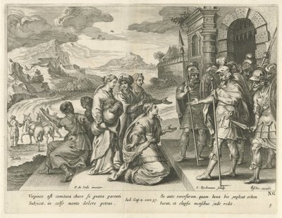 Jefté dá permissão à sua filha para ir para as montanhas
História de Jefthah (título da série) de Nicolaes Ryckmans