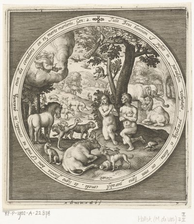 O sétimo dia da criação: Adão e Eva no paraíso
Da criação à expulsão do paraíso (título da série) de Nicolaes de Bruyn