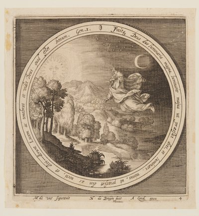Quarto Dia: A Criação do Sol, da Lua e das Estrelas, desde a Criação até à Expulsão do Paraíso de Nicolaes de Bruyn
