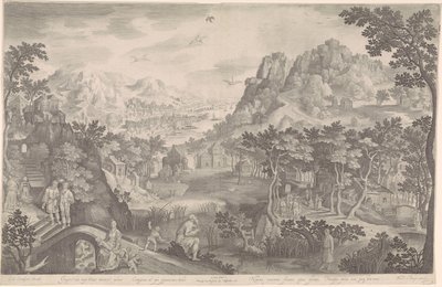 Oséias e a mulher adúltera em uma paisagem de Nicolaes de Bruyn