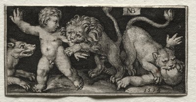 Leões atacando crianças de Nicolaes de Bruyn