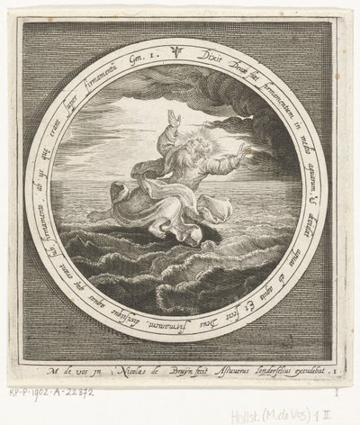 Segundo dia da criação: Deus separa as massas de água no céu e no mar
Da criação à expulsão do paraíso (título da série) de Nicolaes de Bruyn