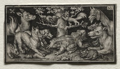 Rã de duas cabeças cercada por animais, 1594. de Nicolaes de Bruyn